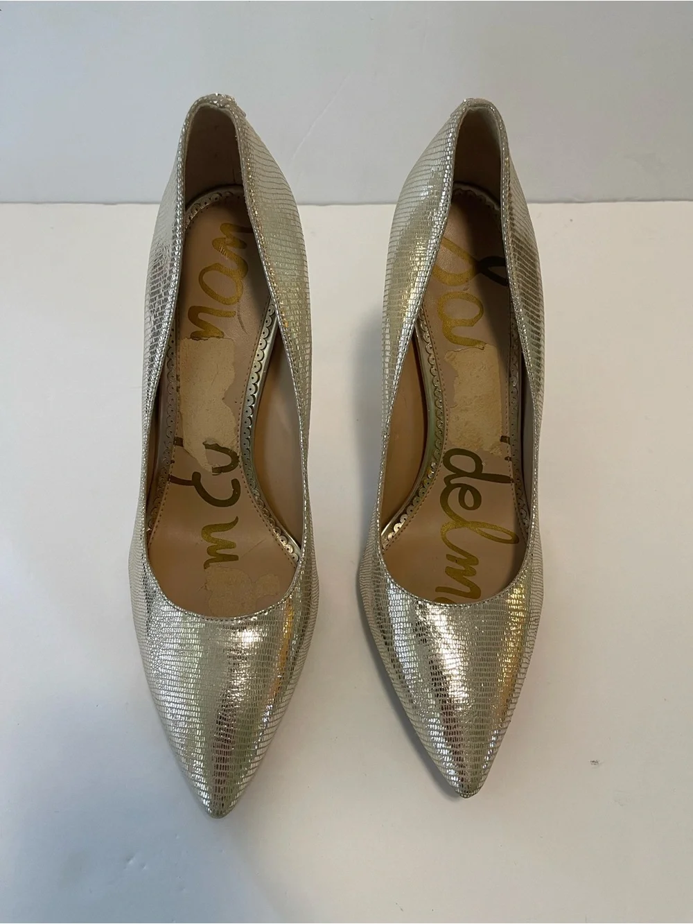 Sam Edelman Heels Pumps Pointed Toe Gold Metallic Size 10 M Leather Party Event